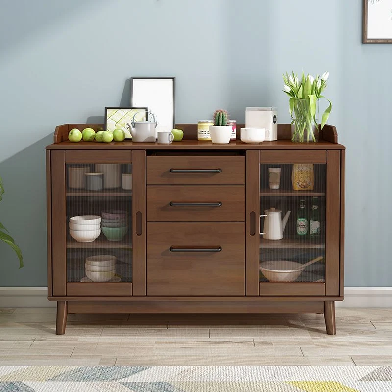 Aparador contemporáneo Buffet Servidor de comedor de madera maciza de madera de caucho Nuez Clearhalo