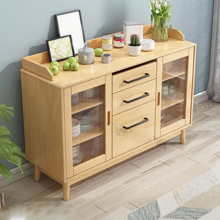 Aparador contemporáneo Buffet Servidor de comedor de madera maciza de madera de caucho Nuez Clearhalo