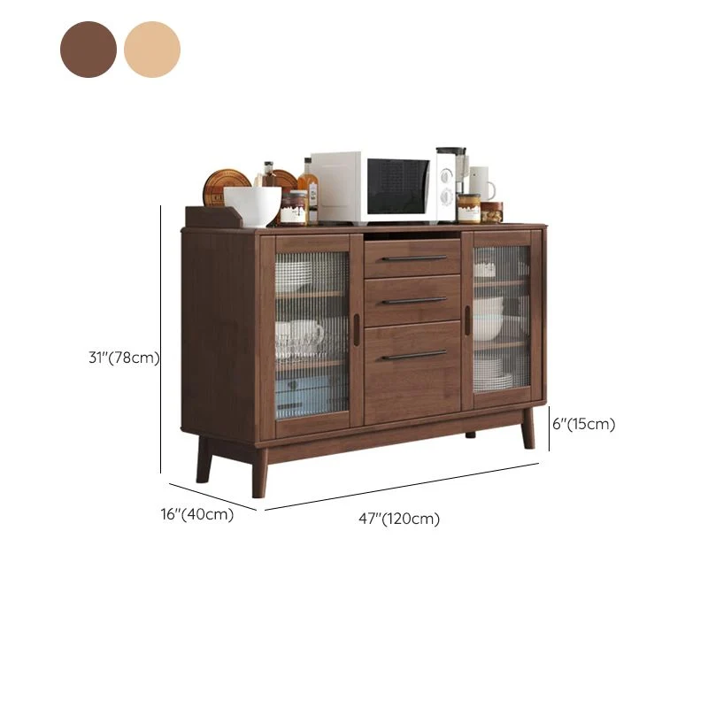 Aparador contemporáneo Buffet Servidor de comedor de madera maciza de madera de caucho Nuez Clearhalo