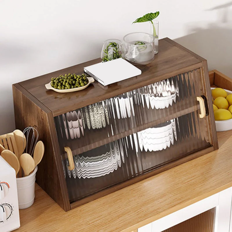 Aparador contemporáneo de madera maciza de 13,4"H con gabinetes Madera Clearhalo