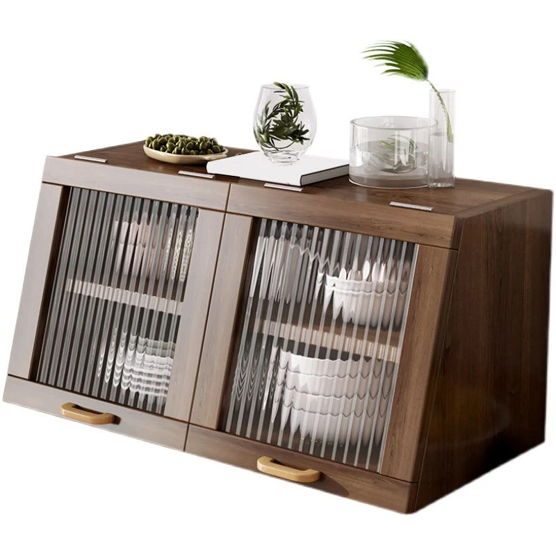 Aparador contemporáneo de madera maciza de 13,4"H con gabinetes Madera Clearhalo