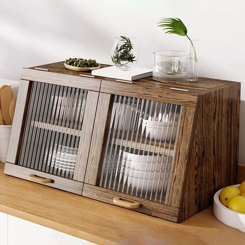 Aparador contemporáneo de madera maciza de 13,4"H con gabinetes Madera Clearhalo