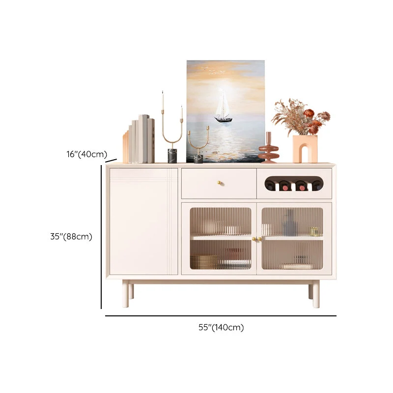 Aparador estilo buffet con puertas de vidrio y piedra Credenza estilo Glam, cajones y gabinetes Clearhalo