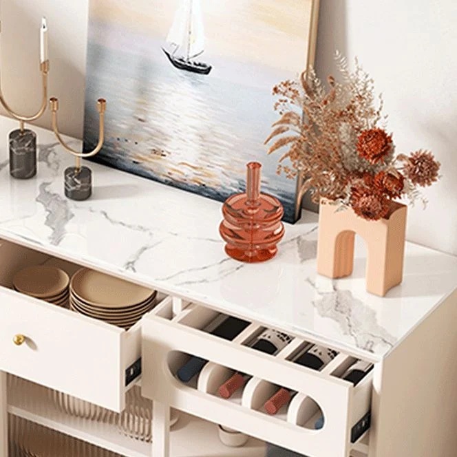 Aparador estilo buffet con puertas de vidrio y piedra Credenza estilo Glam, cajones y gabinetes Clearhalo