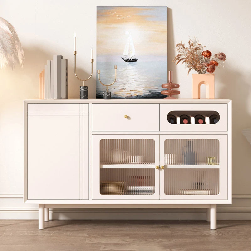Aparador estilo buffet con puertas de vidrio y piedra Credenza estilo Glam, cajones y gabinetes Clearhalo