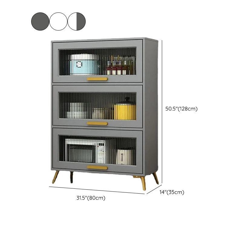 Aparador estilo Glam Aparador de cocina de madera de ingenierí con puerta de vidrio Gris Clearhalo