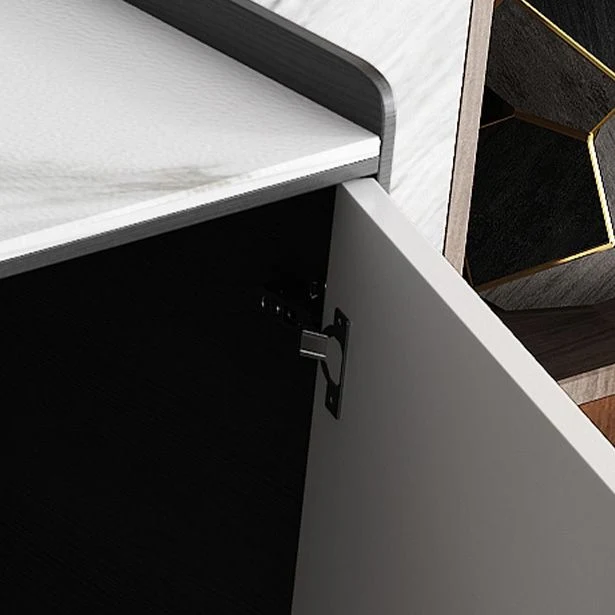 Aparador estilo Glam, puertas de vidrio, tablero lateral de piedra con gabinetes y cajones Negro Clearhalo
