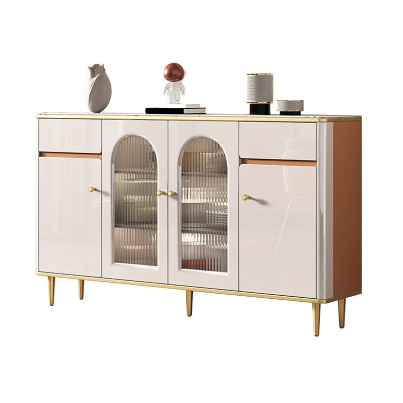 Aparador estilo Glam, tablero lateral con tapa de piedra blanca y patas doradas Clearhalo