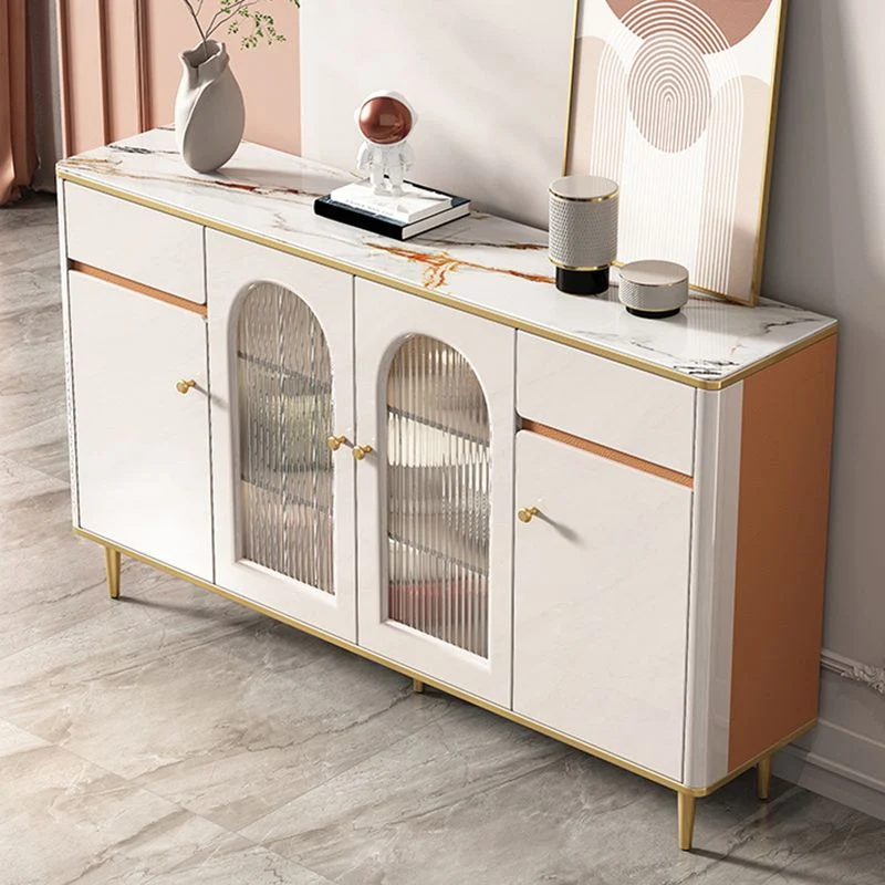 Aparador estilo Glam, tablero lateral con tapa de piedra blanca y patas doradas Clearhalo