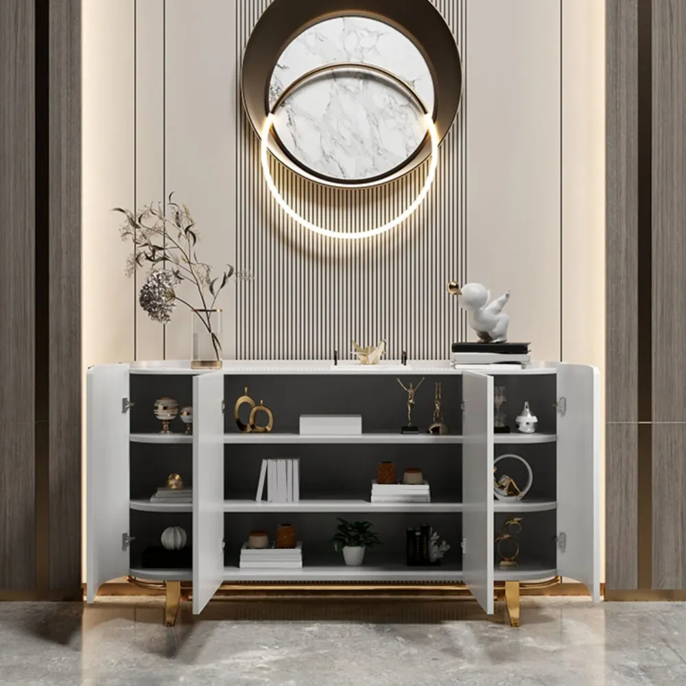 Aparador Glam Buffet Aparador de madera con tapa de piedra y estantes Negro Clearhalo