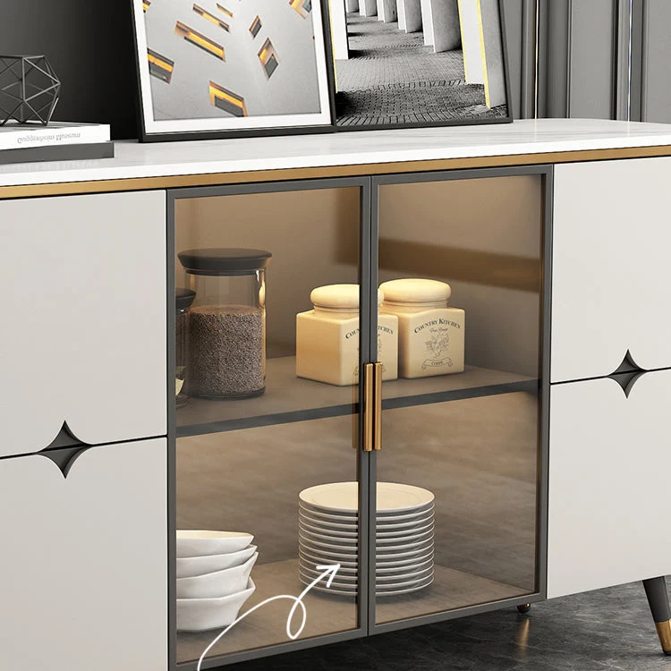 Aparador Glam con cajones, mesa auxiliar beige para cocina Clearhalo
