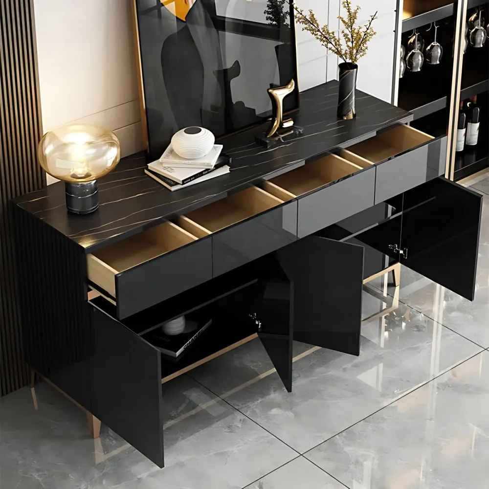 Aparador Glam Dining Server de piedra y madera con cajones Gris Clearhalo
