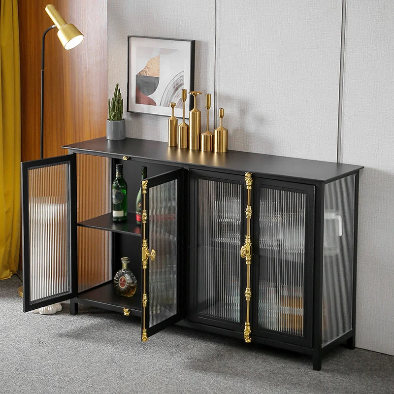 Aparador Glam de metal, aparador negro con puerta de cristal para comedor Negro Clearhalo