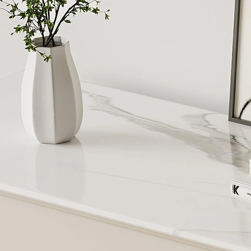 Aparador Glam de piedra sinterizada blanca Credenza de 3 cajones con patas de metal Clearhalo