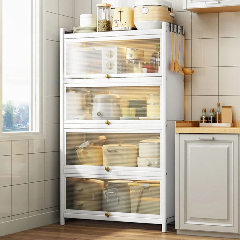 Aparador Glam Style Aparador de cocina de acero blanco sin luces LED Clearhalo