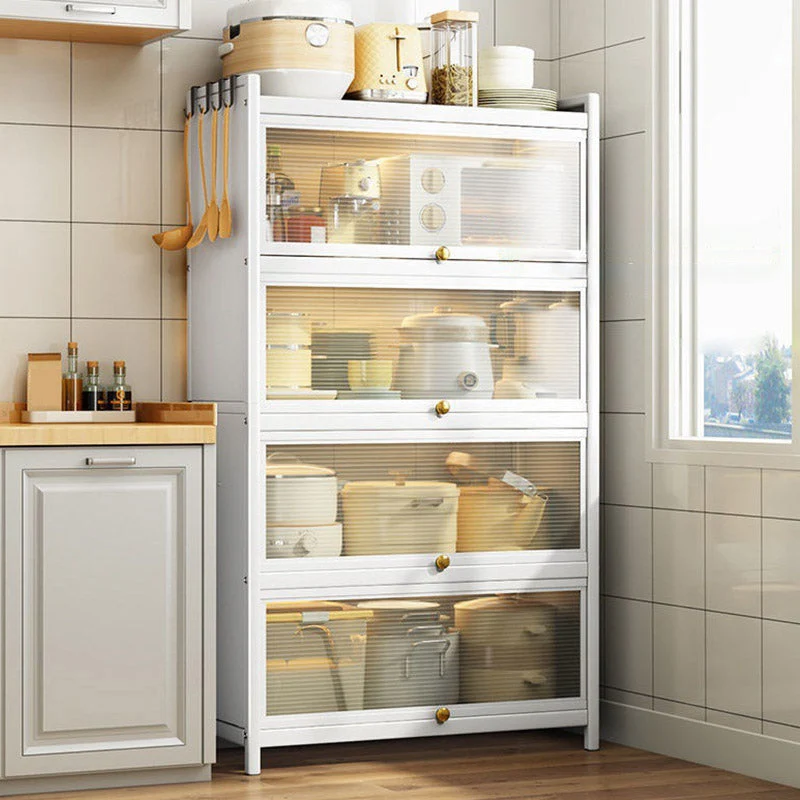 Aparador Glam Style Aparador de cocina de acero blanco sin luces LED Clearhalo