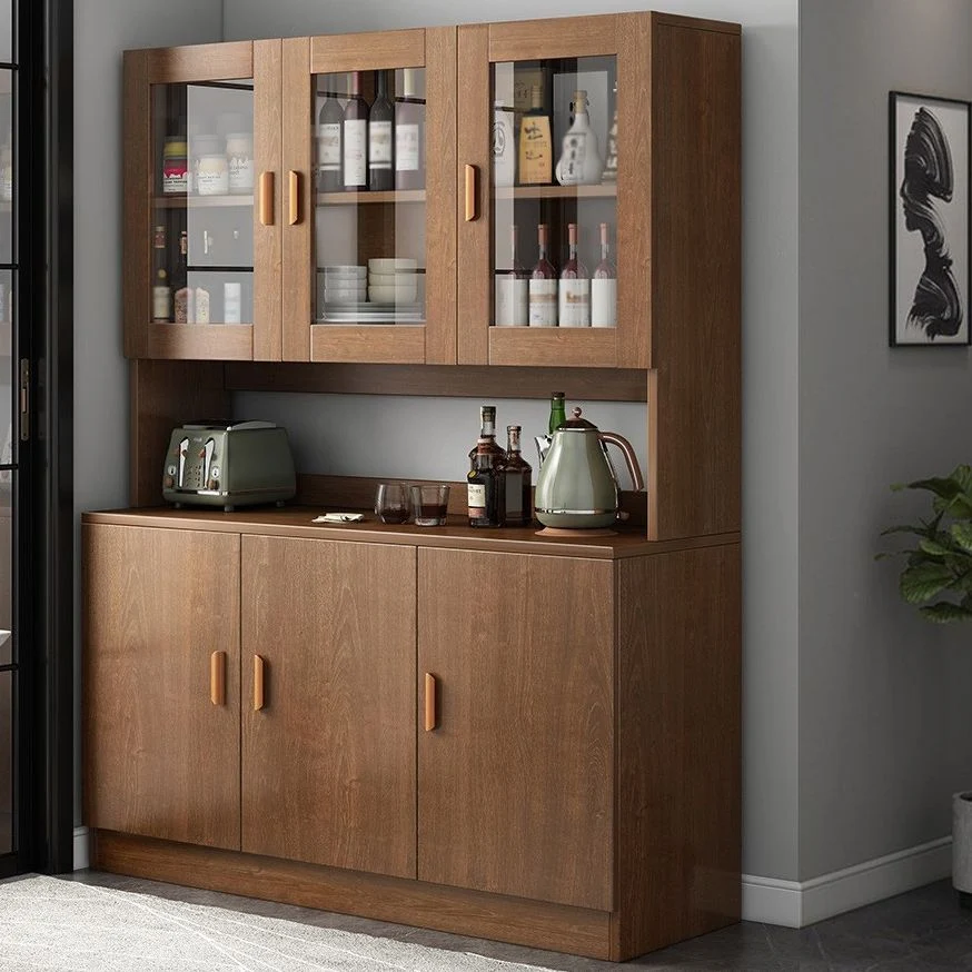 Aparador de madera artificial con puerta de vidrio, gabinete moderno para servidor con almacenamiento para comedor Marron...