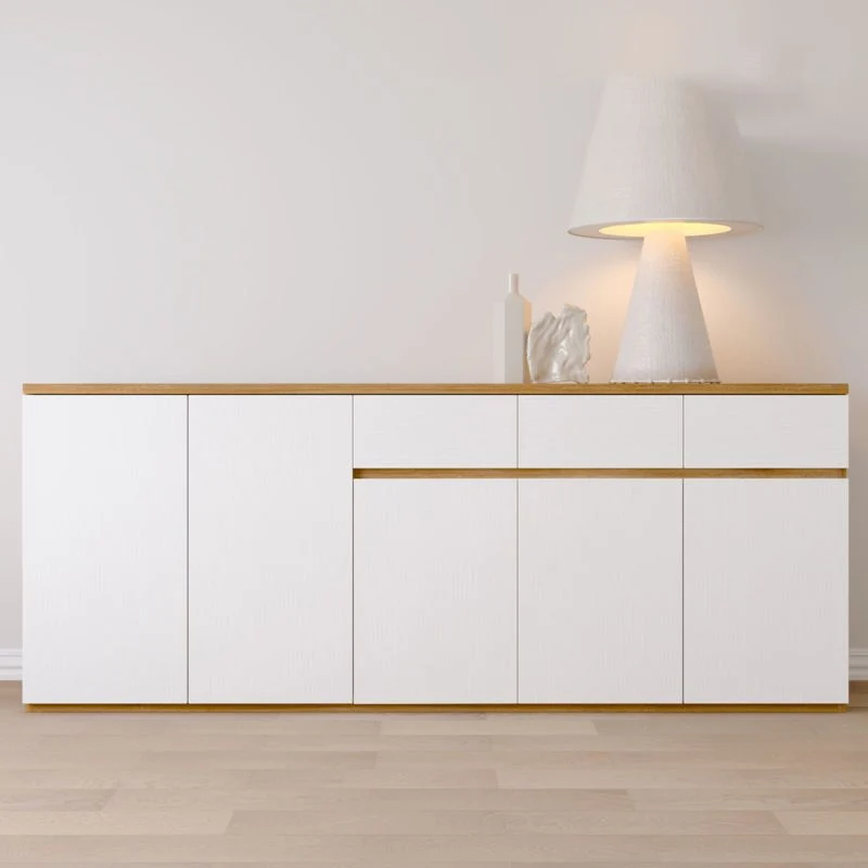 Aparador de madera con tablero lateral de estilo moderno con gabinetes y cajones Clearhalo