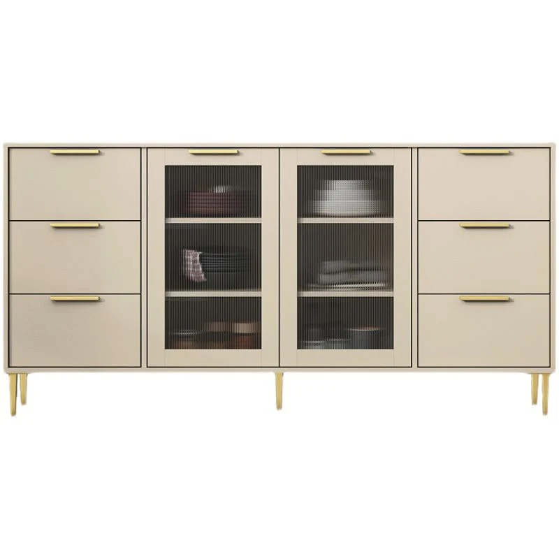 Aparador de madera de ingenierí Glam, aparador con puertas de vidrio y patas doradas Verde Clearhalo