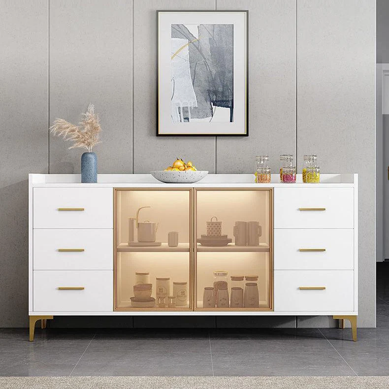 Aparador de madera de ingenierí moderno, comedor de 35,4 pulgadas de alto, servidor buffet con puertas de vidrio Gris Clea...