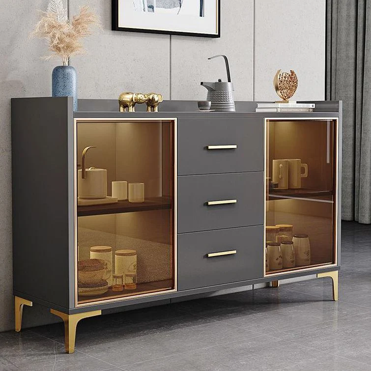 Aparador de madera de ingenierí moderno, comedor de 35,4 pulgadas de alto, servidor buffet con puertas de vidrio Gris Clea...