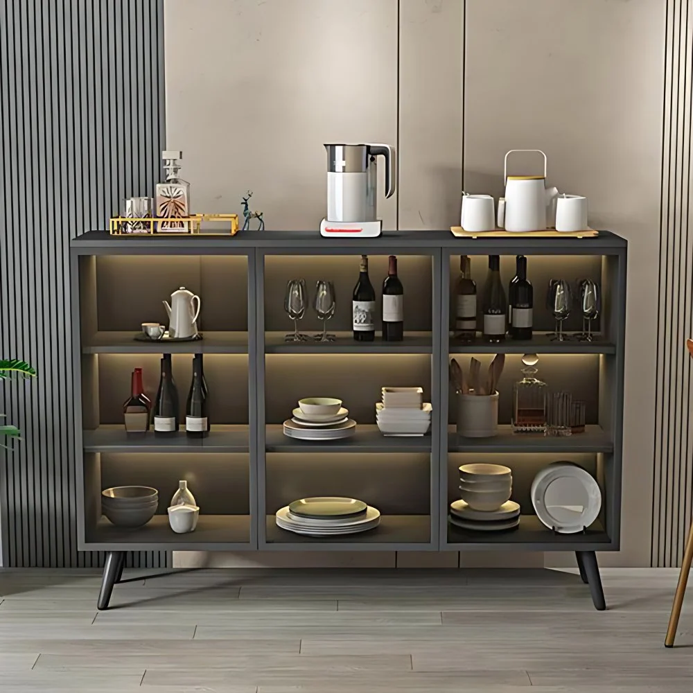 Aparador de madera de ingenierí moderno Servidor buffet de 37,4"H con puertas de vidrio Nuez Clearhalo