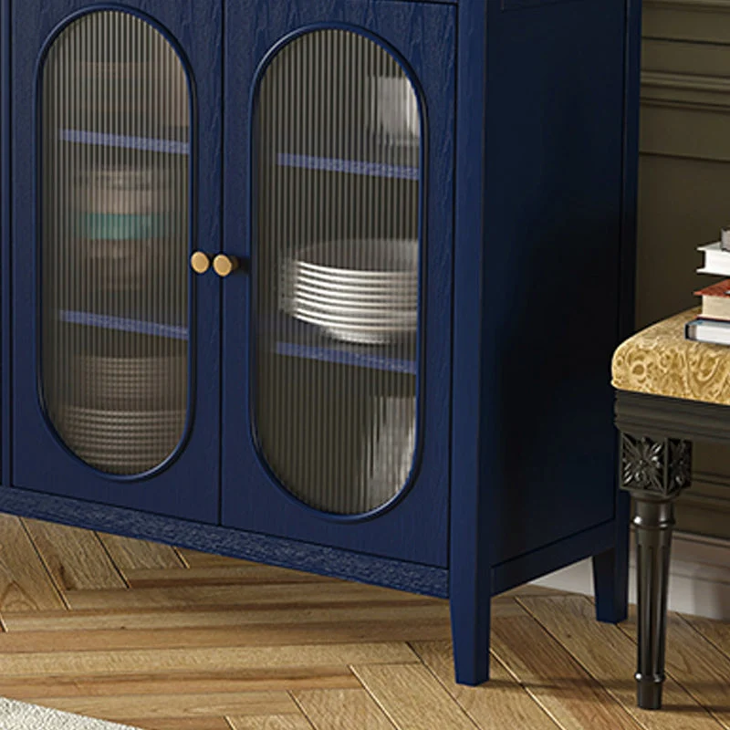Aparador de madera maciza de 59 "de largo con puertas de vidrio Aparador tipo buffet moderno Rojo Clearhalo