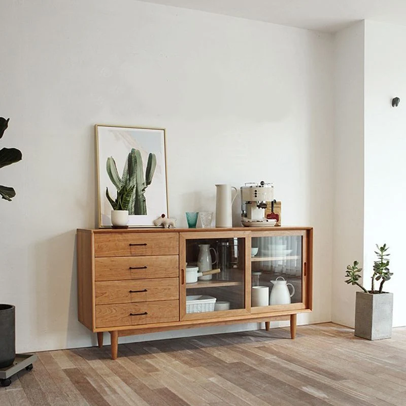 Aparador de madera para almacenamiento en el hogar, tablero lateral rectangular moderno con puerta corredera Naturales Cle...