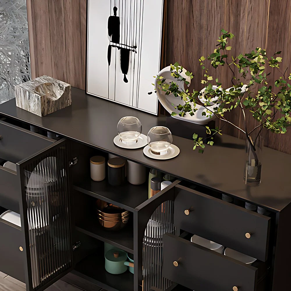 Aparador de madera para salón, aparador moderno con almacenamiento y cajones Negro Clearhalo