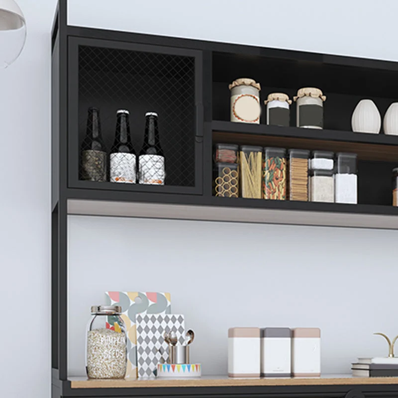 Aparador marrón y negro, 1 cajón, servidor de comedor de madera de ingenierí con puerta corredera Clearhalo