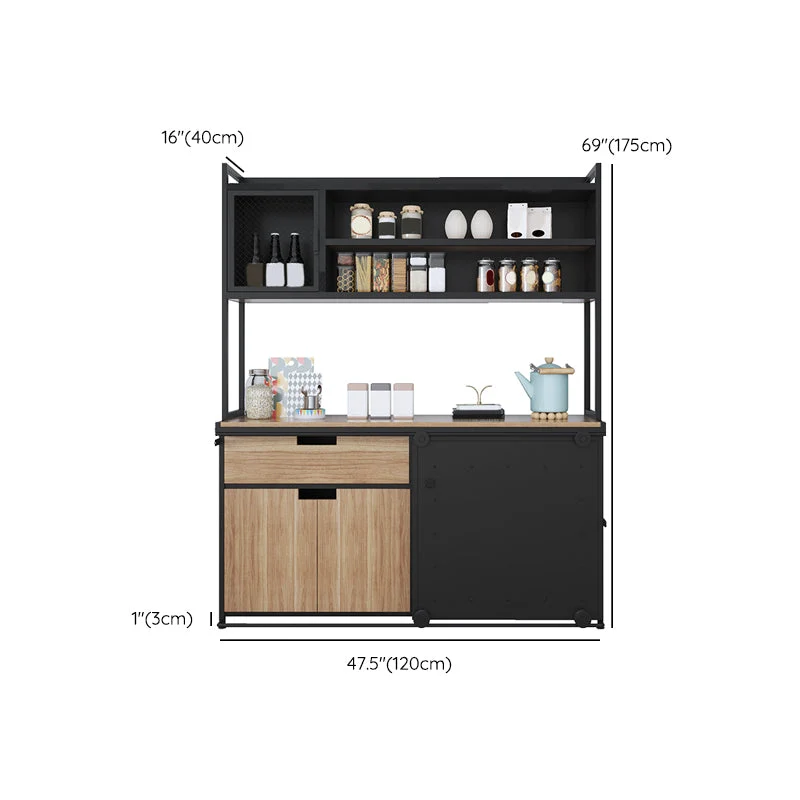 Aparador marrón y negro, 1 cajón, servidor de comedor de madera de ingenierí con puerta corredera Clearhalo