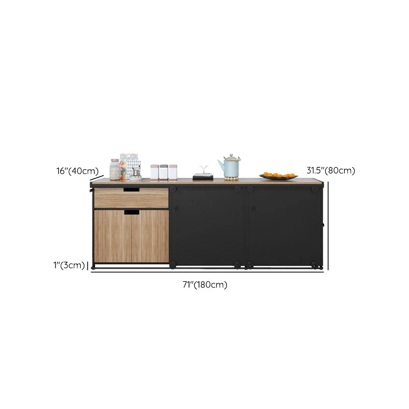 Aparador marrón y negro, 1 cajón, servidor de comedor de madera de ingenierí con puerta corredera Clearhalo