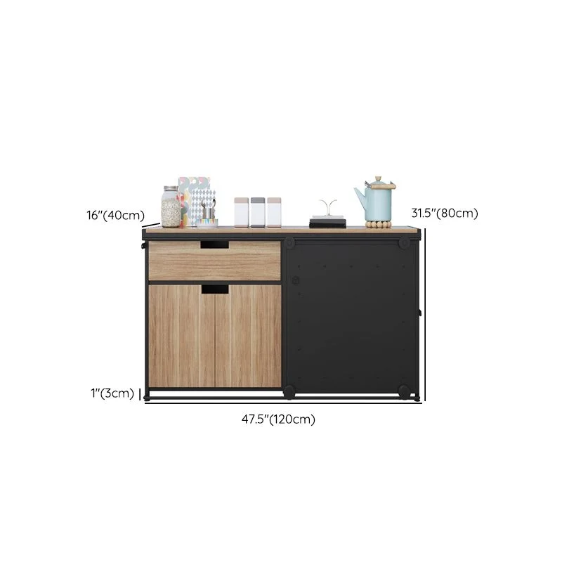 Aparador marrón y negro, 1 cajón, servidor de comedor de madera de ingenierí con puerta corredera Clearhalo