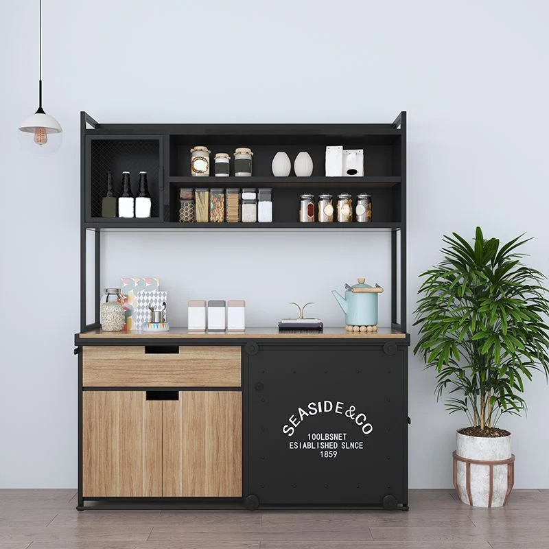 Aparador marrón y negro, 1 cajón, servidor de comedor de madera de ingenierí con puerta corredera Clearhalo