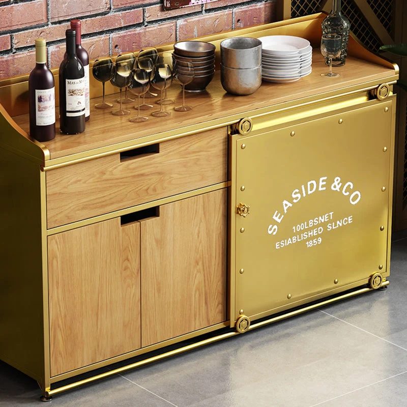 Aparador de metal con tablero lateral de estilo moderno con puerta corrediza para cocina Oro Clearhalo
