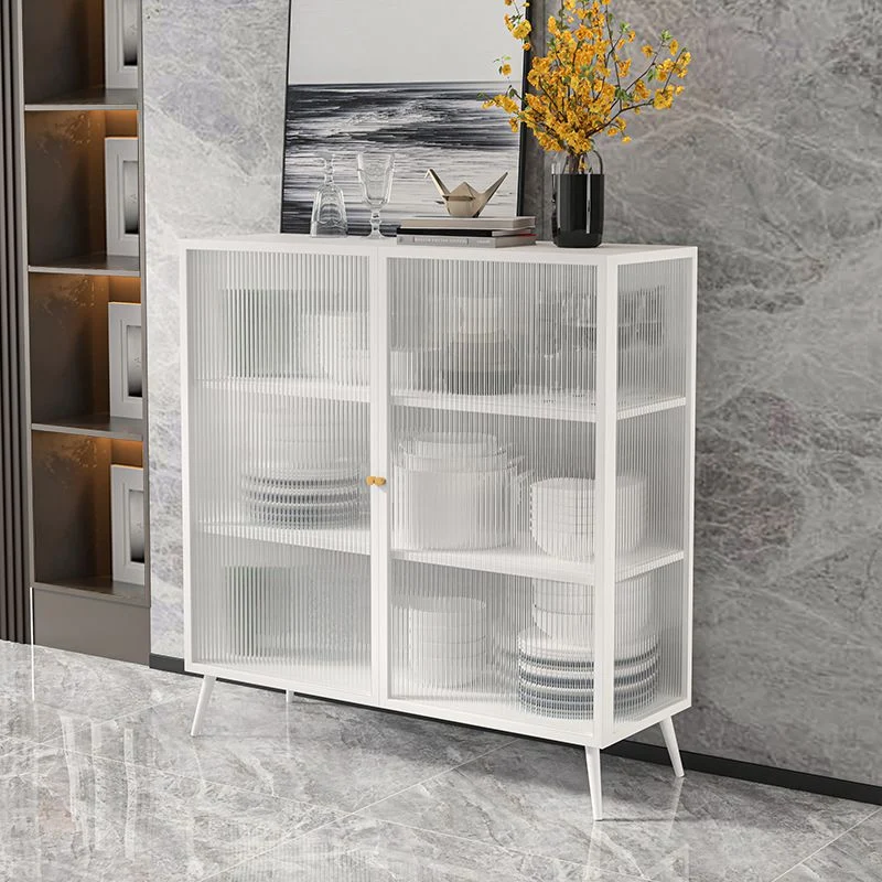 Aparador de metal Glam Buffet Puertas de vidrio Gabinetes Aparador buffet Blanco Clearhalo