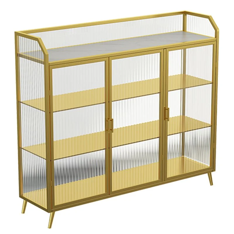 Aparador de metal y vidrio, tablero lateral rectangular para el hogar moderno con puertas Negro Clearhalo