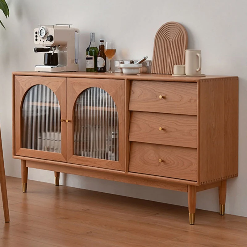 Aparador moderno de 15,7" de ancho, credenza de madera maciza con 3 cajones y puerta de cristal Nuez Clearhalo