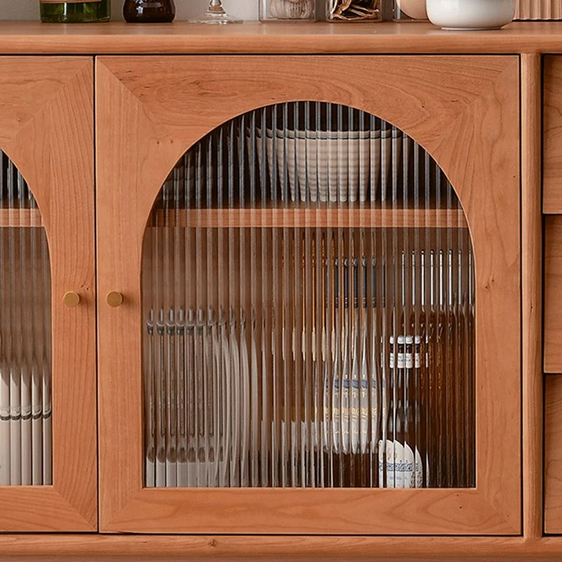 Aparador moderno de 15,7" de ancho, credenza de madera maciza con 3 cajones y puerta de cristal Nuez Clearhalo