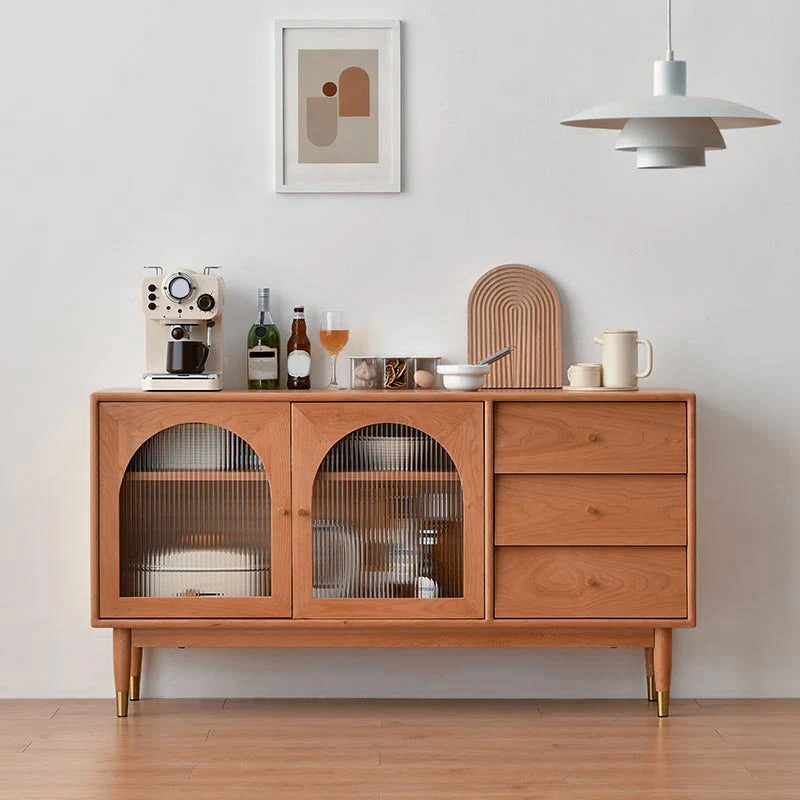 Aparador moderno de 15,7" de ancho, credenza de madera maciza con 3 cajones y puerta de cristal Nuez Clearhalo