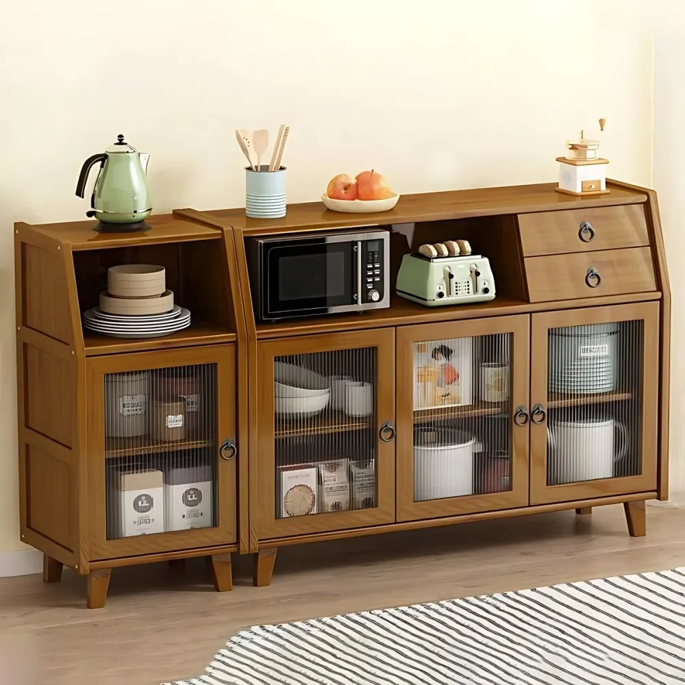 Aparador moderno de bambú de 37,4 pulgadas de alto, buffet, comedor, servidor buffet en marrón Clearhalo
