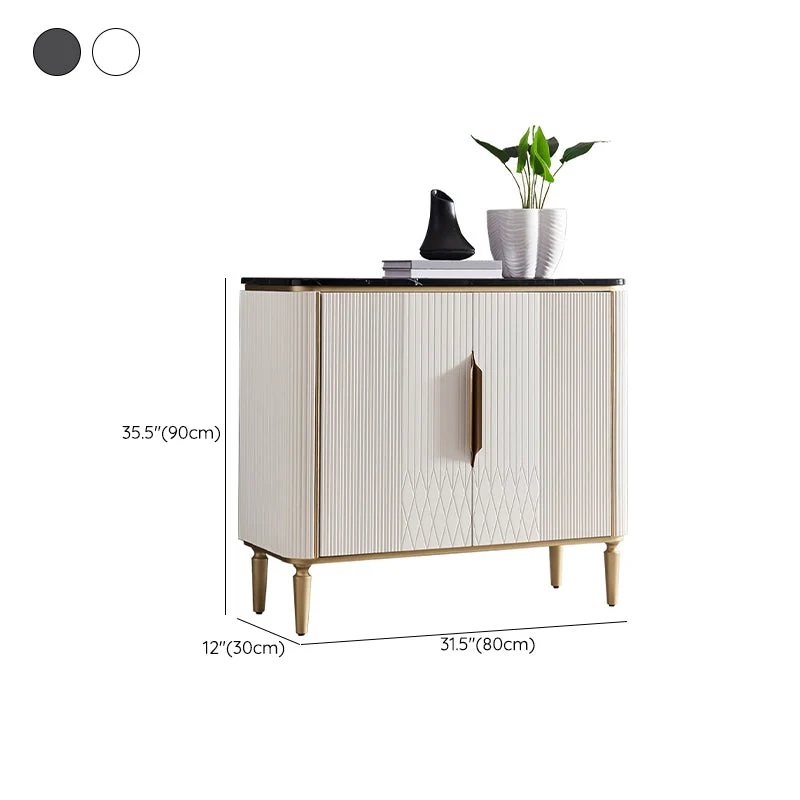 Aparador moderno con tapa de piedra, tablero lateral de madera de ingenierí con 2 puertas Blanco Clearhalo