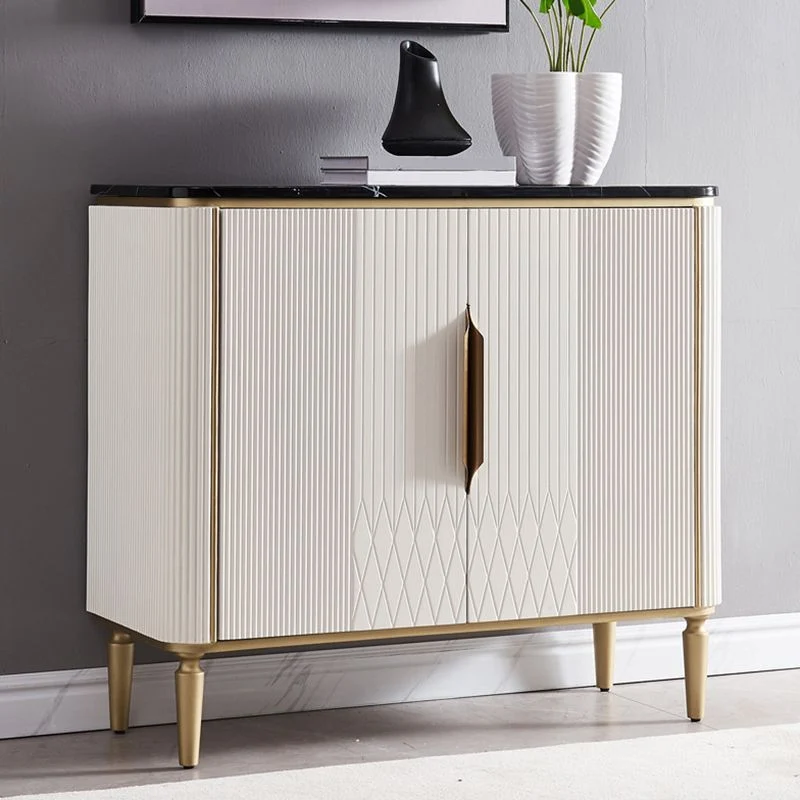 Aparador moderno con tapa de piedra, tablero lateral de madera de ingenierí con 2 puertas Blanco Clearhalo
