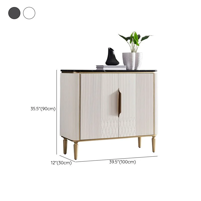 Aparador moderno con tapa de piedra, tablero lateral de madera de ingenierí con 2 puertas Blanco Clearhalo