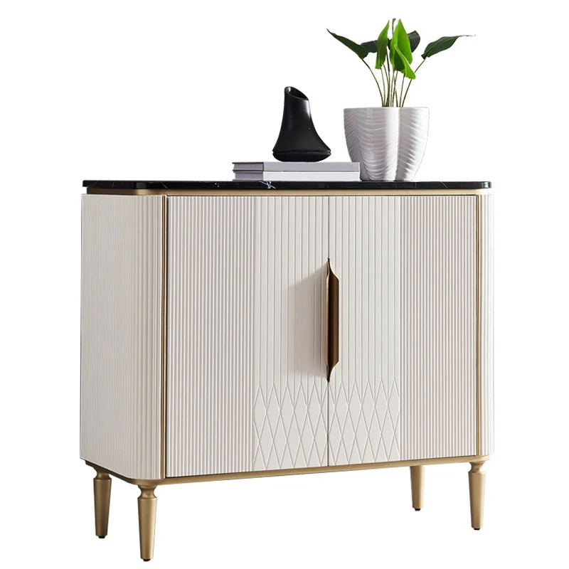 Aparador moderno con tapa de piedra, tablero lateral de madera de ingenierí con 2 puertas Blanco Clearhalo