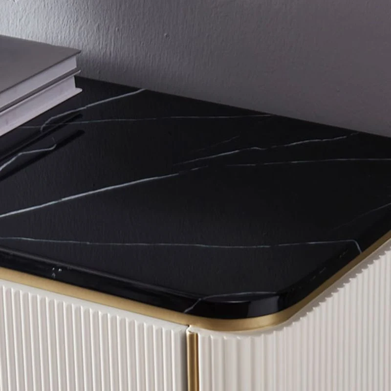 Aparador moderno con tapa de piedra, tablero lateral de madera de ingenierí con 2 puertas Blanco Clearhalo