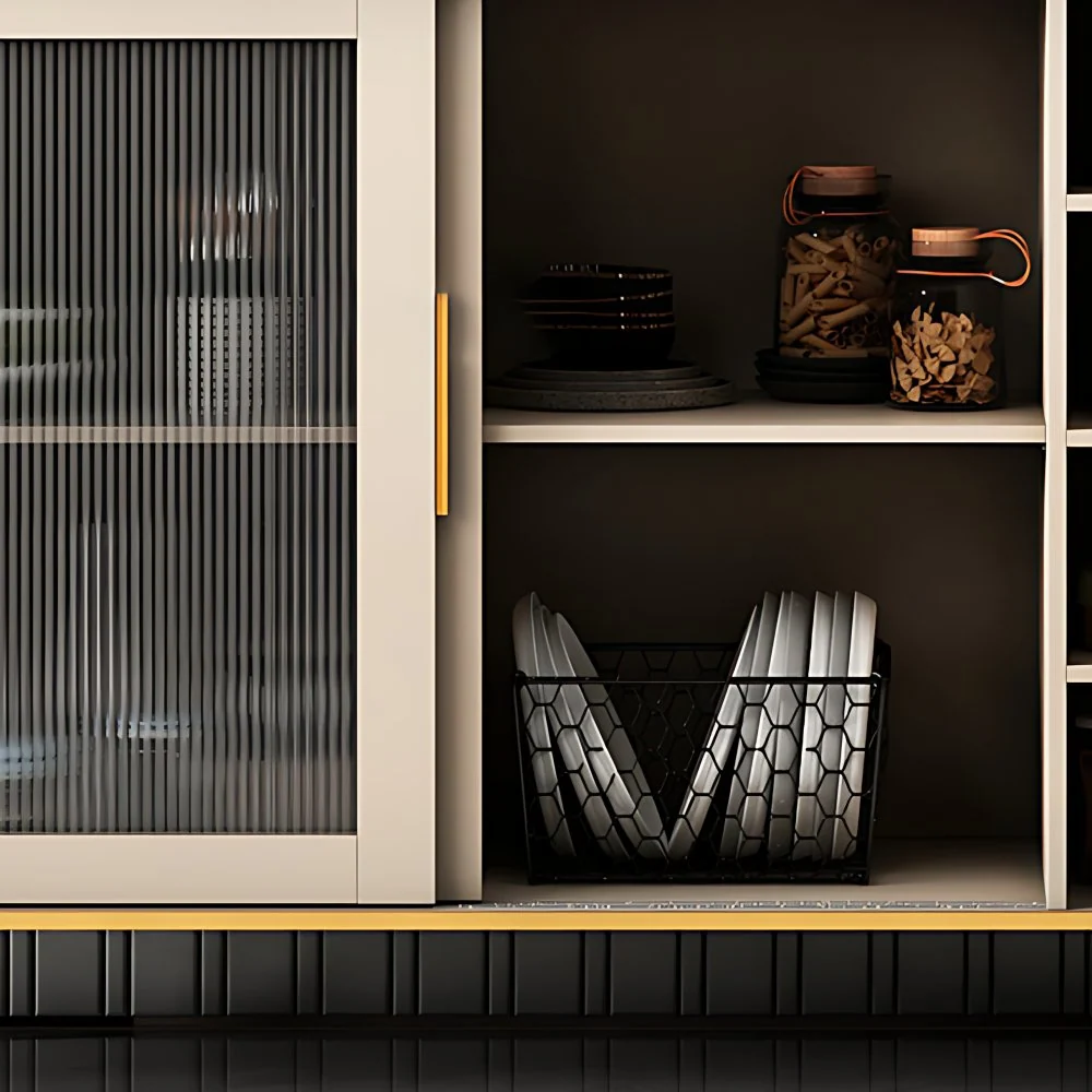 Aparador moderno de cristal y puertas correderas, aparador Breakfront de 2 puertas para cocina de MDF Champan Clearhalo
