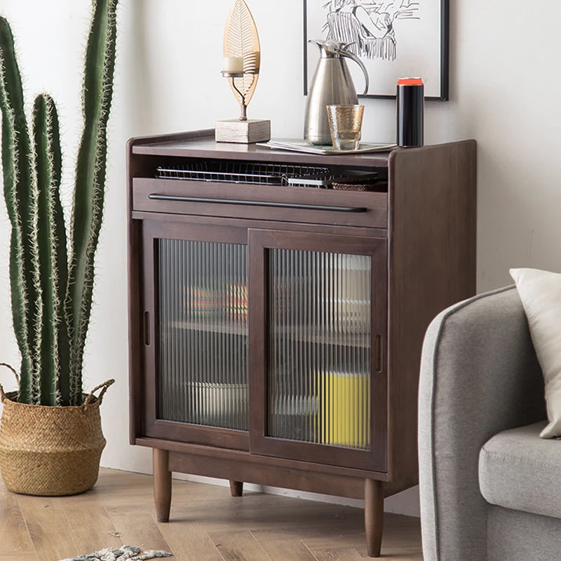Aparador moderno de madera maciza de pino, aparador de 1 cajón para cocina Nogal Clearhalo