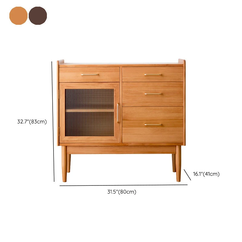 Aparador moderno de madera maciza de pino con acabado antiguo de 4 cajones y servidor de comedor con puerta de vidrio Nuez...