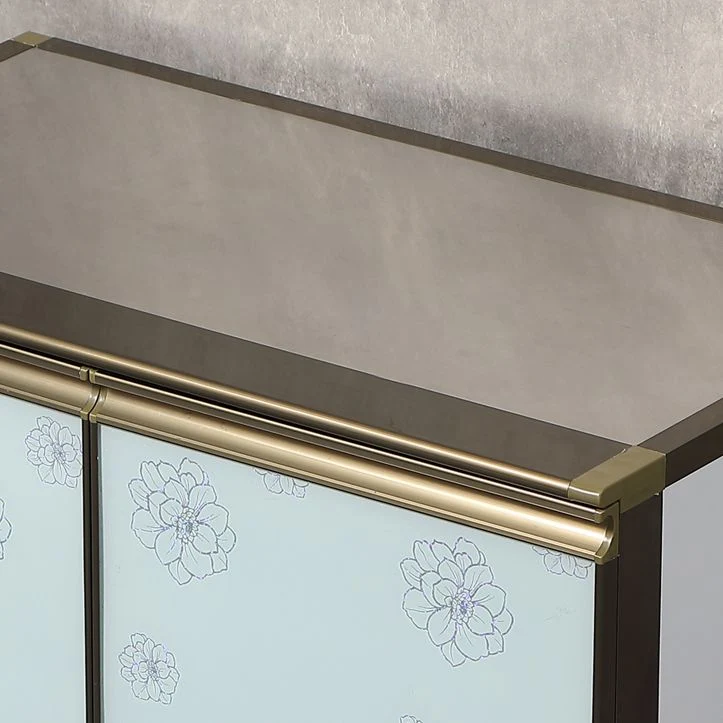 Aparador moderno de metal blanco, puertas de vidrio templado, gabinetes, servidor de comedor para sala de estar Clearhalo